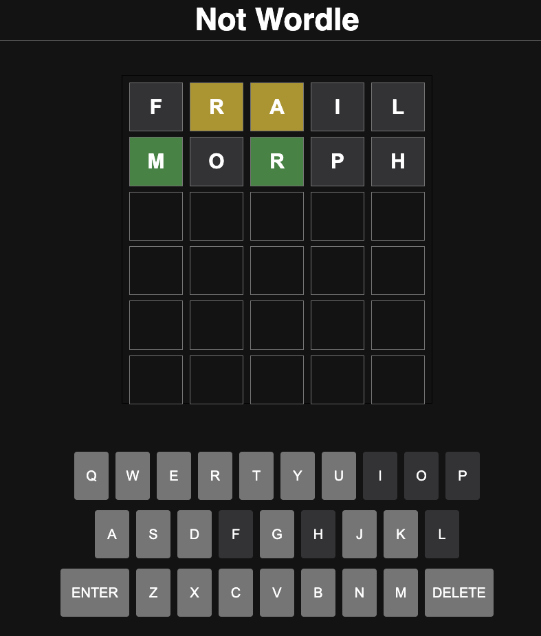 not wordle screenshot